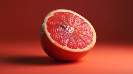 Wall Mural - Half a juicy grapefruit close up on a colored background. Generative Ai