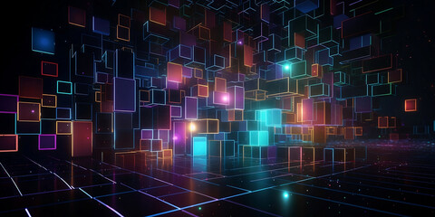 background lines and cubes, lights and colors, futuristic