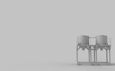 Creative white and grey colour agro silo storehouse for grain and corn farming art design food production with empty copy space advertising usage ready 3d rendering front camera