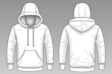Wall Mural - Oversized cotton-fleece hoodie technical fashion illustration with relaxed fit, long sleeves. Flat outwear jumper apparel template front, back white color. Generative Ai.