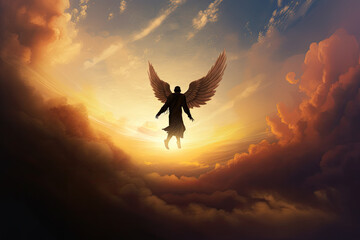 Wall Mural - levitating human soul in heaven. astral body and after life concept. transfer of human consciousness