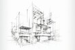 Skizze eines Hauses, Architektur Entwurf, Plan eines Wohnkomplexes, Generative AI