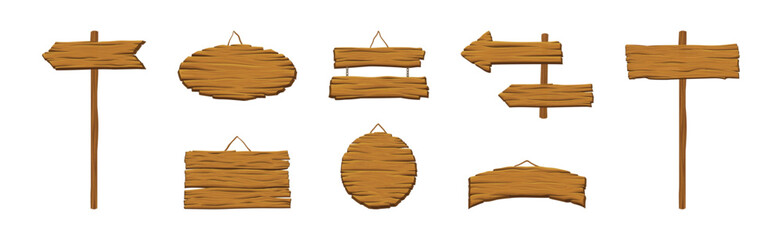 Wall Mural - Wooden and Timber Signboard of Different Shape Vector Set