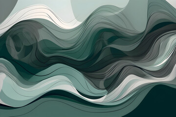 Wall Mural - dark sea green, very dark green and light gray abstract wavy wallpaper background. generative ai