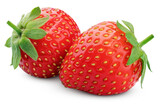 Fototapeta  - Two strawberries isolated on transparent background. Full depth of field.