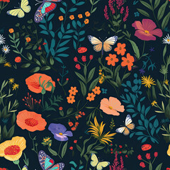 Floral Pattern Seamless, Scrapbook Artistic Flowers Background, Generative AI