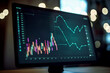 © Kateryna - A close-up of a financial chart on a computer screen with bokeh lights in the background, representing business analytics - business concept, bokeh Generative AI