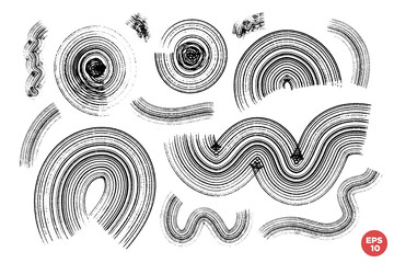 Poster - Ink dry brush drawn scrawls, strokes and shapes vector set. Childish drawing. Hand drawnartistic elements.
