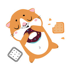 Poster - Cute little pet guinea pig sleeping hugging donut cartoon vector illustration