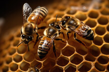 Bee On A Honeycomb. World Bee Day Background. Generative Ai.