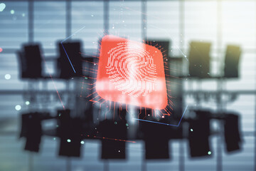 Aufkleber - Double exposure of virtual creative fingerprint hologram on a modern boardroom background, protection of personal information concept