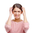 © Suresh/peopleimages.com - Portrait, stress and frustrated with woman in pain with anxiety, depression and burnout fatigue. Mental health, sad and headache with face of girl for mistake isolated on a transparent png background