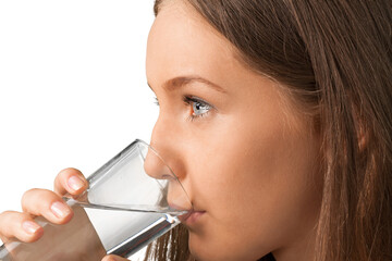 Sticker - Portrait of a Young Woman Drinking a Glass of Water