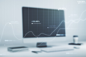 Poster - Abstract creative stats data concept on modern laptop background. Multiexposure