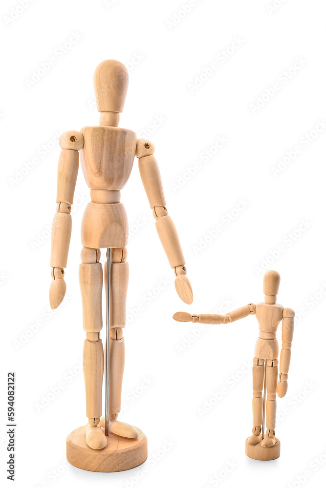 Wooden mannequins isolated on white background
