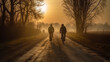 © Jawed Gfx - The Freedom of the Open Road, Cyclists on a Sunset Road - Back View Generative AI
