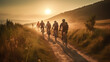 © Jawed Gfx - The Path to Adventure, Cyclists on a Sunset Road - Back View Generative AI