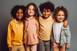 © VisualProduction - Four fun loving cheerful happy multiethnic children posing in studio. Generative AI.
