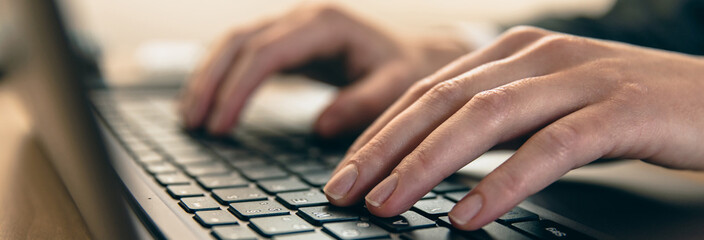 Wall Mural - woman hands working on a laptop computer