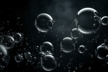 Wall Mural - air bubbles underwater, abstract dark background. Generative AI