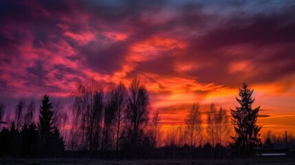 Vivacious sunset with majestic colors and fading light