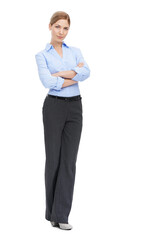 Wall Mural - Business woman, portrait and arms crossed or serious about success, confidence or career. Professional female leader with motivation focus, mission or mindset isolated on transparent png background