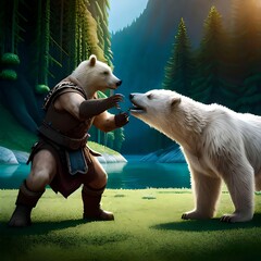 two bears in front of each other as warriors created by ai