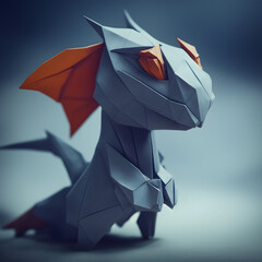  origami dragon, dinosaur on a blue background, generative ai	