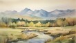 © Oliver - Watercolor painting of mountain range with soft colors
