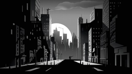 Wall Mural - The Shadow City - a monochromatic illustration