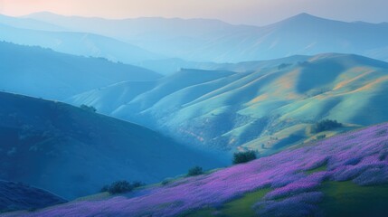 Wall Mural - Soft Blue Landscape with Pastel Hues