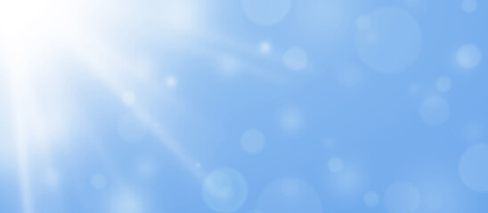 Blue sky with clouds. shining sun and white clouds. Sunny day . Heavens with bright weather, summer season outdoor. bokeh