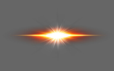 Orange digital lens flare or beam isolated on png or transparent background, sun design and ray of light with star. Spark, flash and abstract with sparkle, glow and shine, bright and flashing color