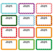 © OktaChan - 12 template illustrations of a set of colorful label sticker blank text. Sticker marking the ownership of an item, book, bag, etc. Name tag for ownership identification, Ownership symbol