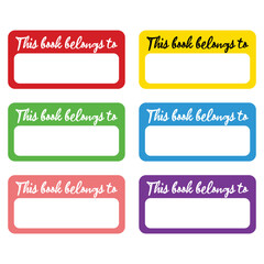 Poster - Illustration of a set of colorful label sticker templates with blank text. Sticker marking the ownership of an item, book, bag, etc. Name tag for ownership identification