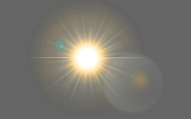PNG, lens flare and sun on a transparent background to simulate an explosion, a star or light. Digital, special effects and cgi with a spotlight or sparkle illustration for graphic design
