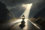 Fototapeta Dmuchawce - Motorcycle on a desert road. Generative Ai
