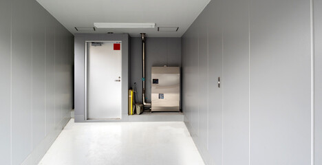 Poster - engineering room. heating equipment. boiler machine. empty engineering room. boiler equipment for en