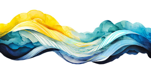 abstract sun and ocean wave texture. blue and yellow transparent png. isolated banner graphic resour