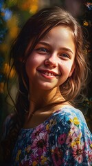 Wall Mural - Smiling girl with colorful flowers. Concept: the embodiment of Spring. Generative AI