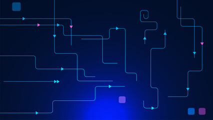 Poster - Glowing line and round shapes for digital technology concept on blue background. Innovation future data, technology light effect and abstract tech.