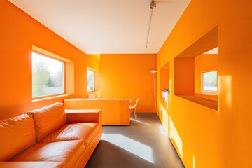 Wall Mural - cozy living room with warm orange walls and furniture. Generative AI