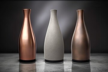 Poster - three decorative vases arranged on a table. Generative AI