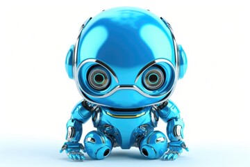 Poster - blue robot sitting on a white floor. Generative AI