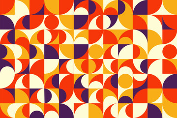 Poster - Modern abstract geometric pattern of Bauhaus grid, vector background. Geometric shapes pattern of square, circle and triangle mosaic geometry, vintage Bauhaus art colors pattern tile