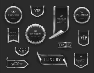 silver luxury labels and banners. vector set of seals, medals, award badges, best quality guarantee 