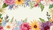Colorful Flower Border Design on White Background, Vibrant, Floral, Generative AI