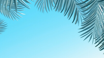 Collection of tropical leaves, foliage plant in blue color with space background