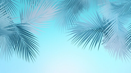 collection of tropical leaves, foliage plant in blue color with space background