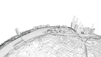 Poster - 3d city sphere. vector rendering of 3d